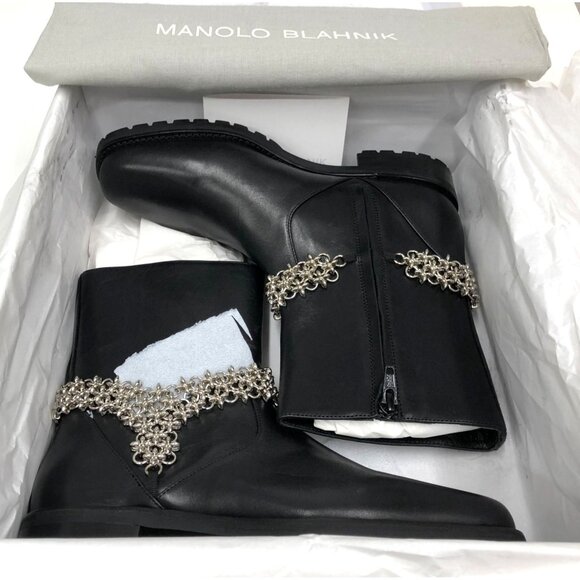 MANOLO BLAHNIK Marisco Floral Chain Size 7.5  NWT - Picture 1 of 10